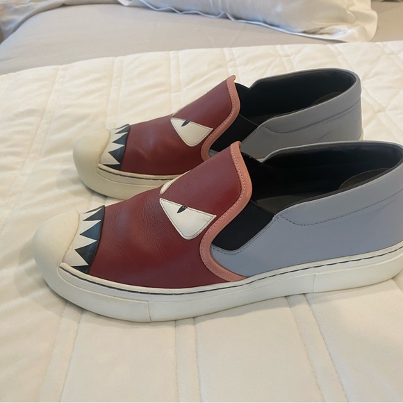 FENDI Monsters Motif Leather Sneakers US8 - Picture 3 of 8